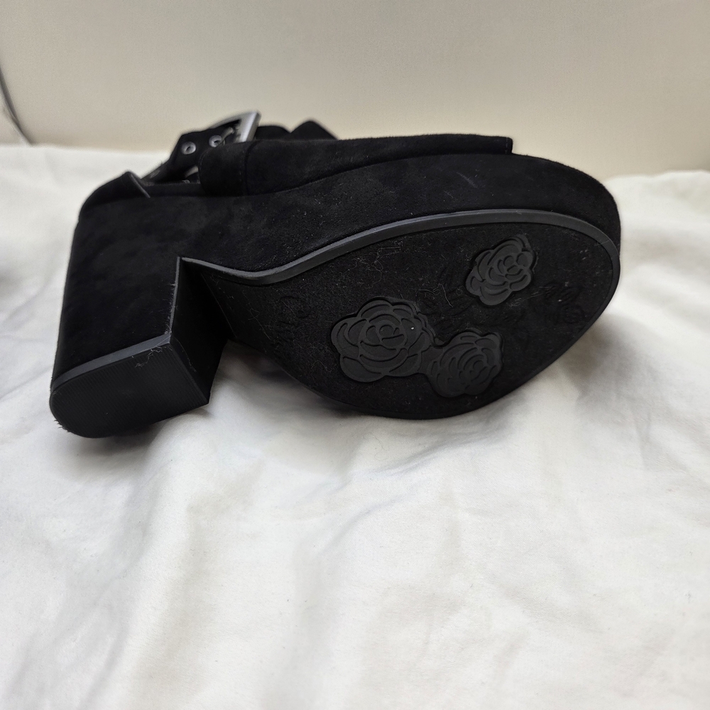 Carlos by Carlos Santana Black Suede Chunky Open Toe Heels | Size 6 | 4” Heel - Picture 7 of 13